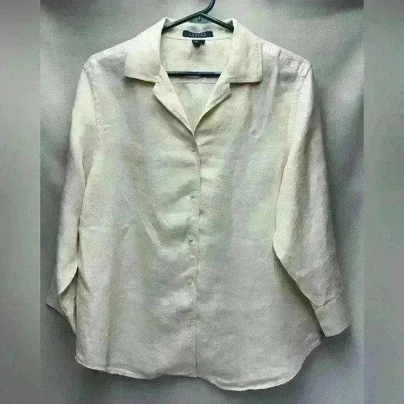LAUREN Ralph Lauren 100% Linen 3/4 Sleeves Shirt in Light Yellow Size Large - Picture 1 of 4